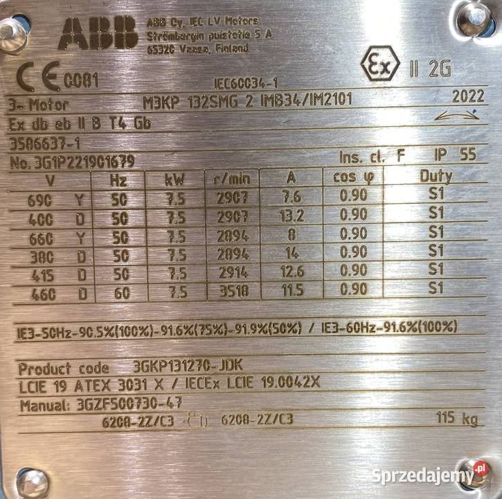 silnik elektryczny 75kW 2907obr 3fazowy ABB IE3