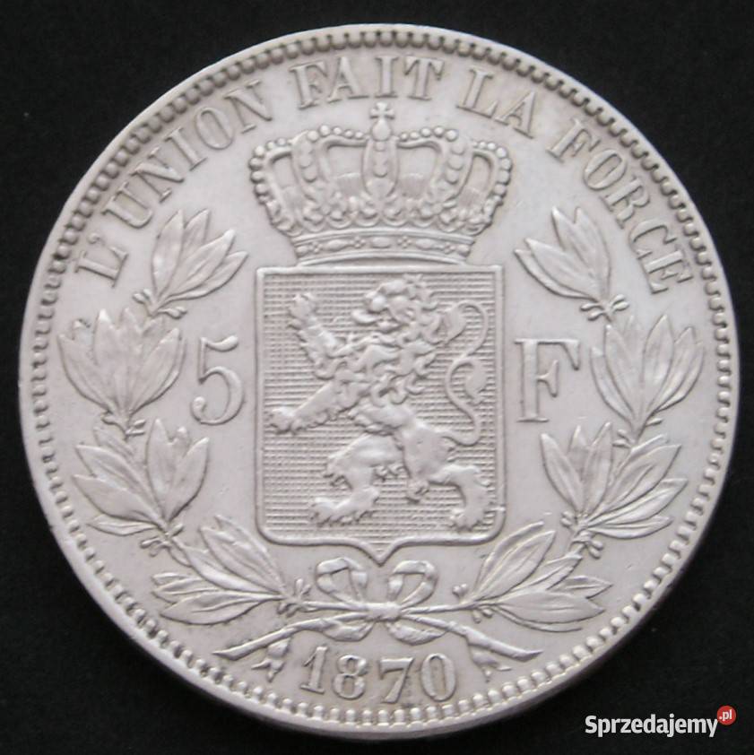 Belgia 5 franków 1870 Leopold II srebro Łódź