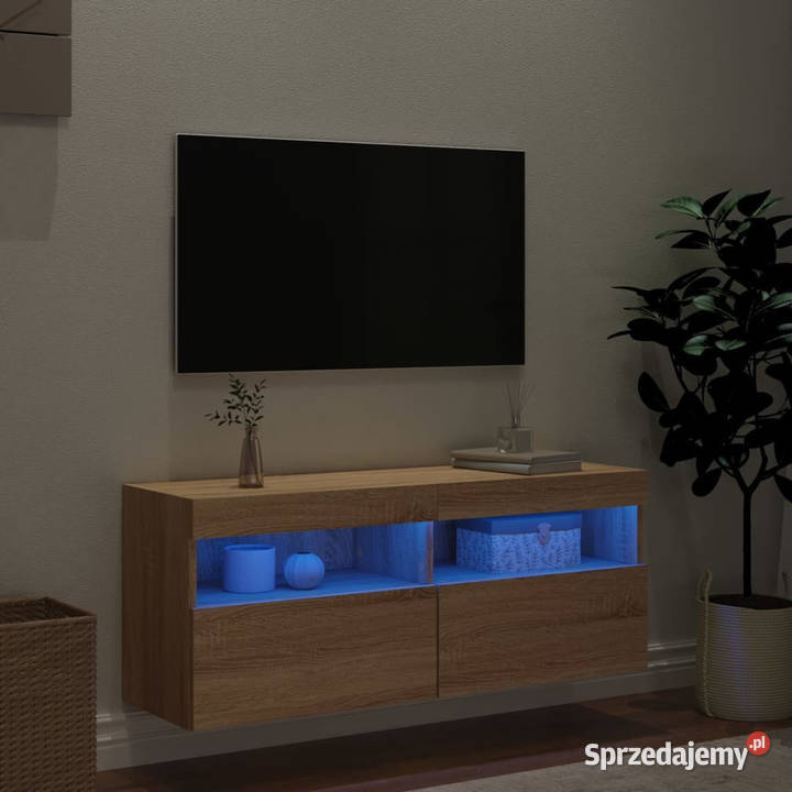 Ścienna szafka TV z LED dąb sonoma 100x30x40