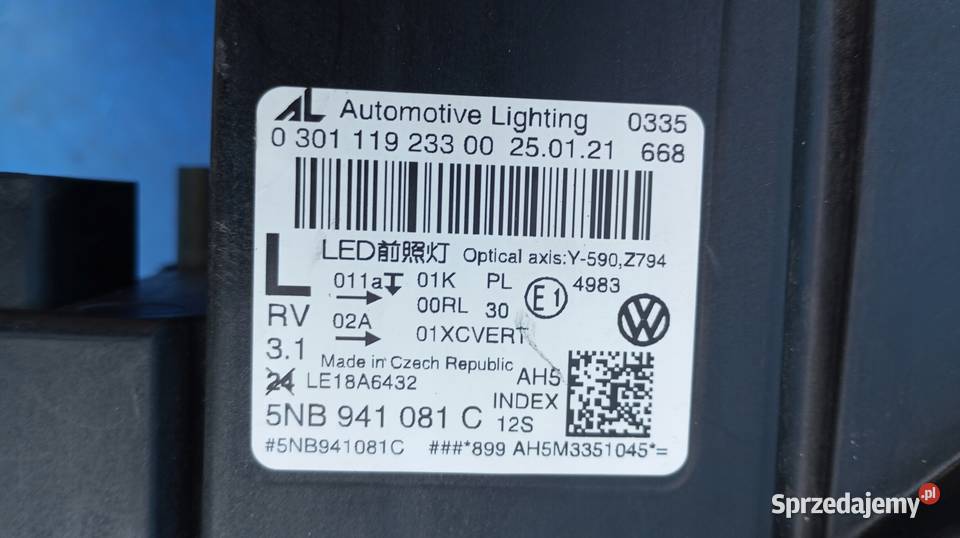 LAMPA LEWY PRZÓD FULL LED EU 5NB941081C VW osobowe Nowy Tomyśl