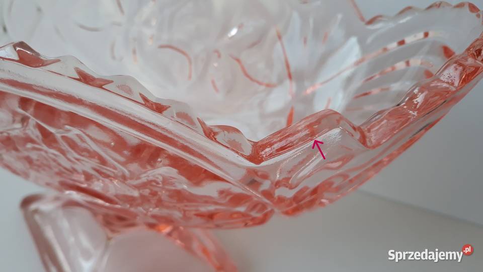 Żardiniera z różą 2 Ząbkowice kolorowe szkło PRL Porcelana i szkło śląskie Dąbrowa Górnicza