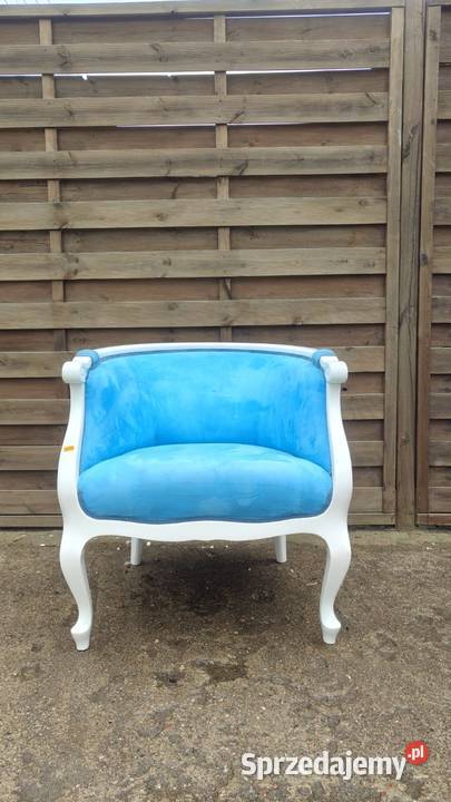 Fotel niebieski drewniany stelaż ludwikowski Warszawa