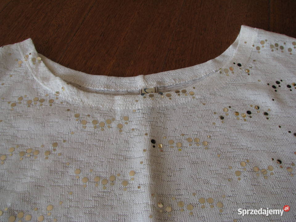Luźny biały sweterek bluzka z cekinkami L XL biały Brzegi sprzedam