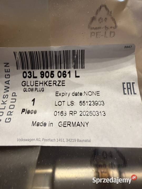 Świeca żarowa OE 03L905061L Stargard sprzedam
