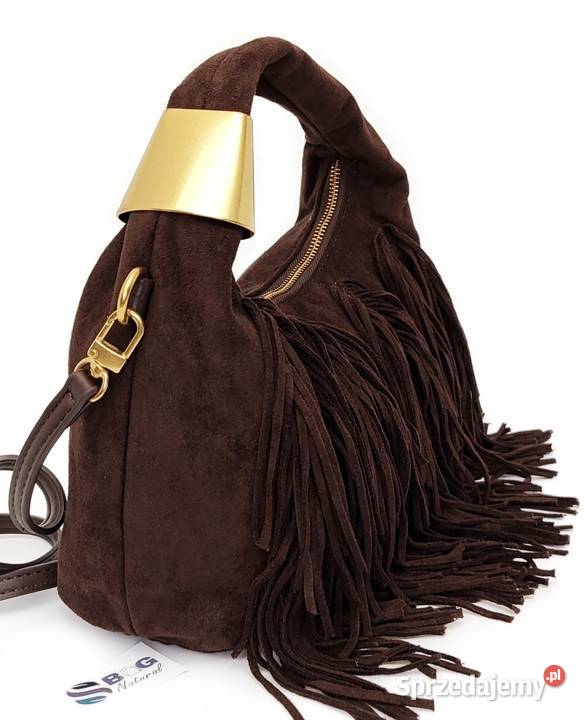 MODNA Torebka EKO ZAMSZ Frędzle BRĄZ Czekoladowy Warszawa