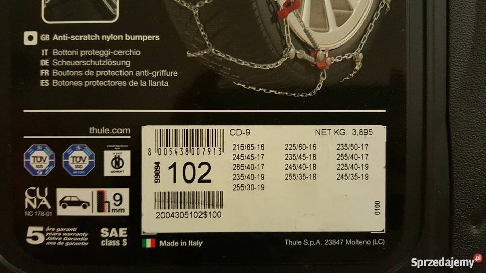 Łańcuchy śniegowe na koła THULE CD9 używane Warszawa
