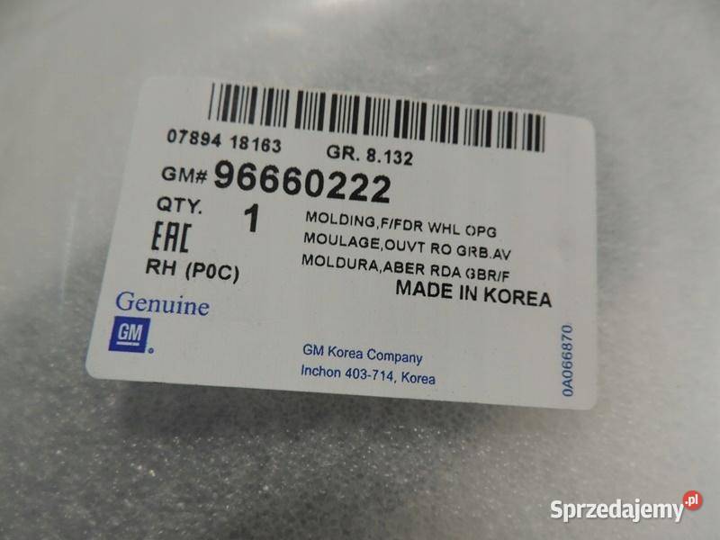 LISTWA BŁOTNIKA PRAWA PRZÓD OPEL ANTARA 2006 osobowe kujawsko-pomorskie