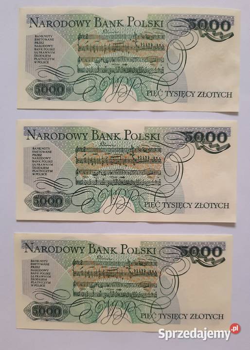 Zestaw Banknotów PRL 5000 x 3 śląskie