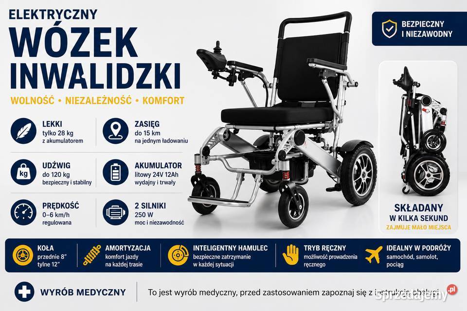 Elektryczny wózek lekki i składany Możliwość mazowieckie Wołomin