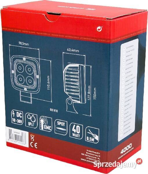 Lampa robocza LED kwadratowa 40W 4000 lm światło Kamionna