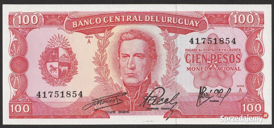 Urugwaj 100 pesos 1967 stan bankowy UNC Numizmatyka Łódź