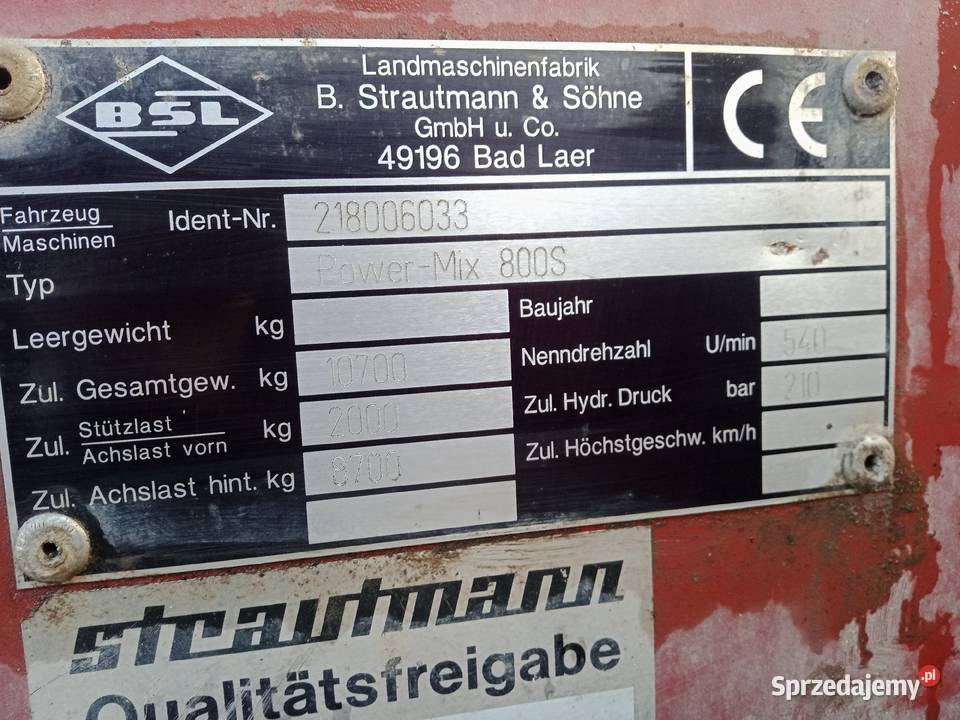 Paszowóz strautmann powermix 800s 8m3 Probostwo Górne