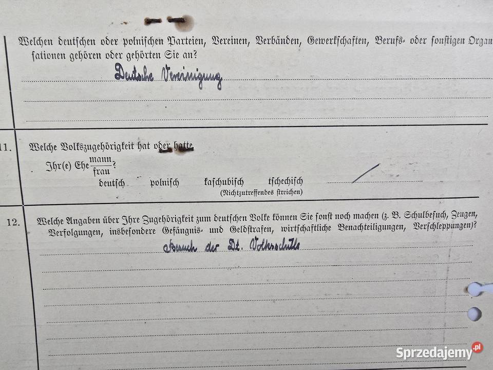 Niemiecki kwestionariusz personalny do mazowieckie Bronisze