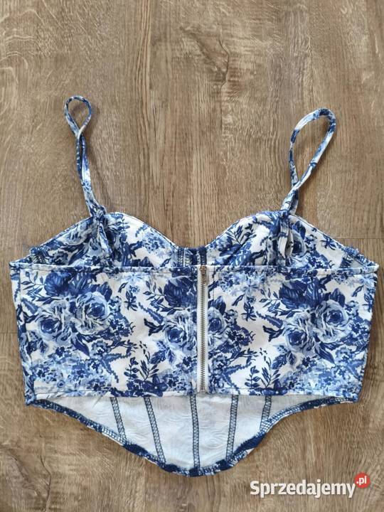 Biało niebieski crop top Shein 38 biały Hajnówka