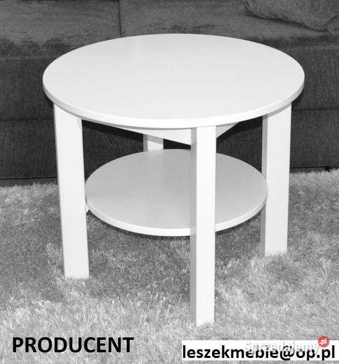 STÓŁ BIAŁY LAMINAT OKRĄGŁY Z PÓŁKĄ BLAT 60 FI Stoły, krzesła, biurka Tołkiny sprzedam