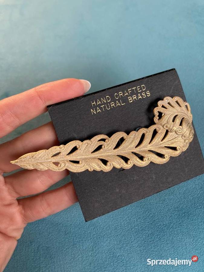 Nowa złota duża połyskująca broszka liść vintage Nisko