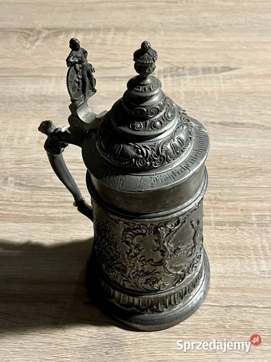 Kufel z roku 1899 niemiecki świąteczny z cyny Wrocław