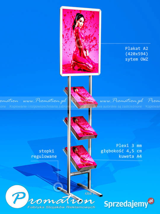 Stojak reklamowy na plakat A2 z kieszeniami na