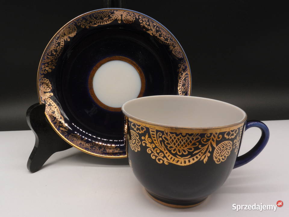 ŁOMONOSOW KOBALTOWA FILIŻANKA ZE SPODKIEM Raszków