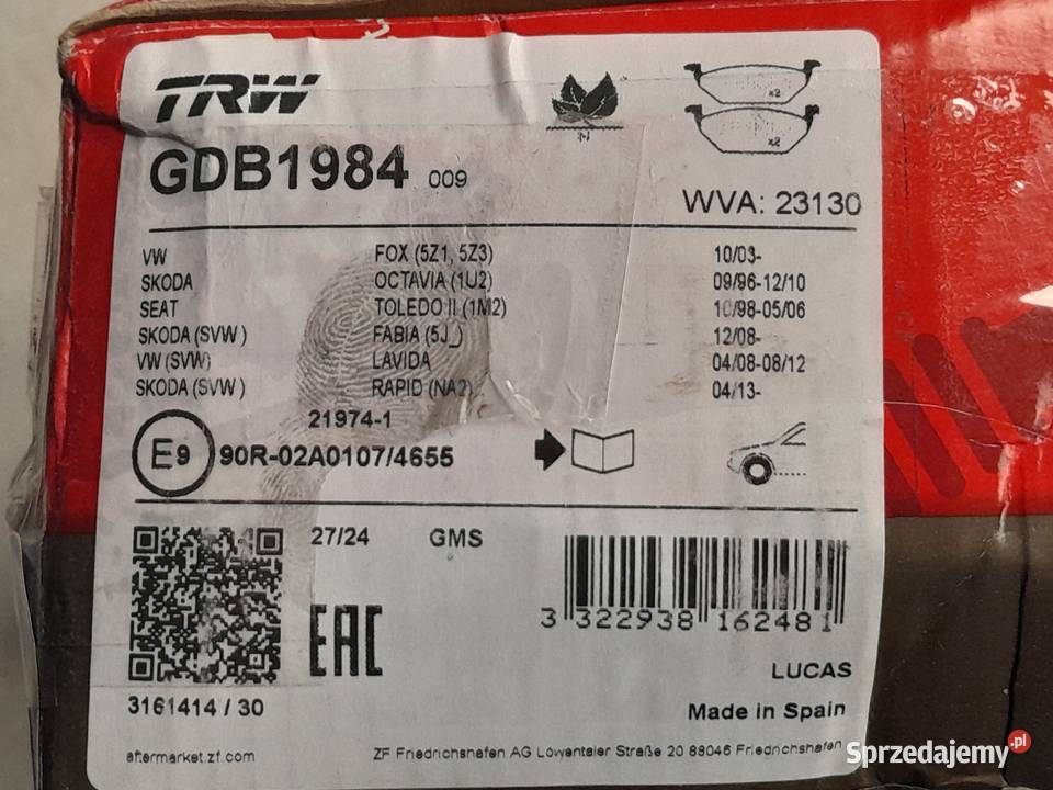 TRW GDB1984 Zestaw klocków klocki hamulcowe vw Dąbrowa Górnicza