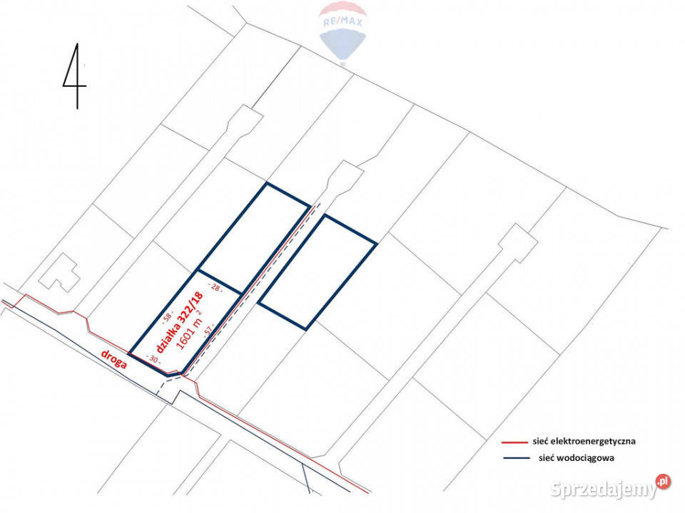 Działka 1601m2 Tomaszew WZ skrzynka energetyczna