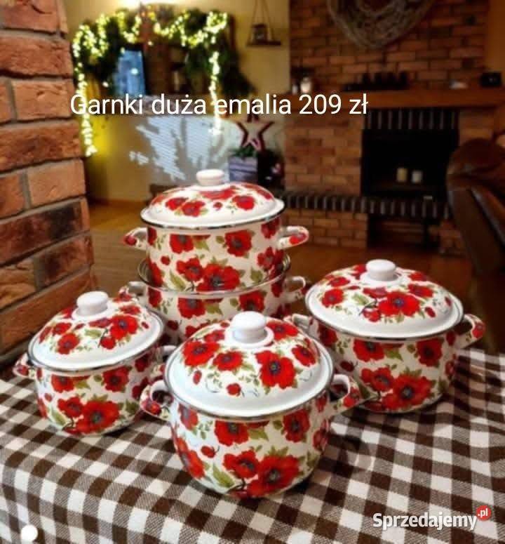 Zestaw garnkow emaliowanych 5 sztuk z pokrywkami warmińsko-mazurskie Pasłęk