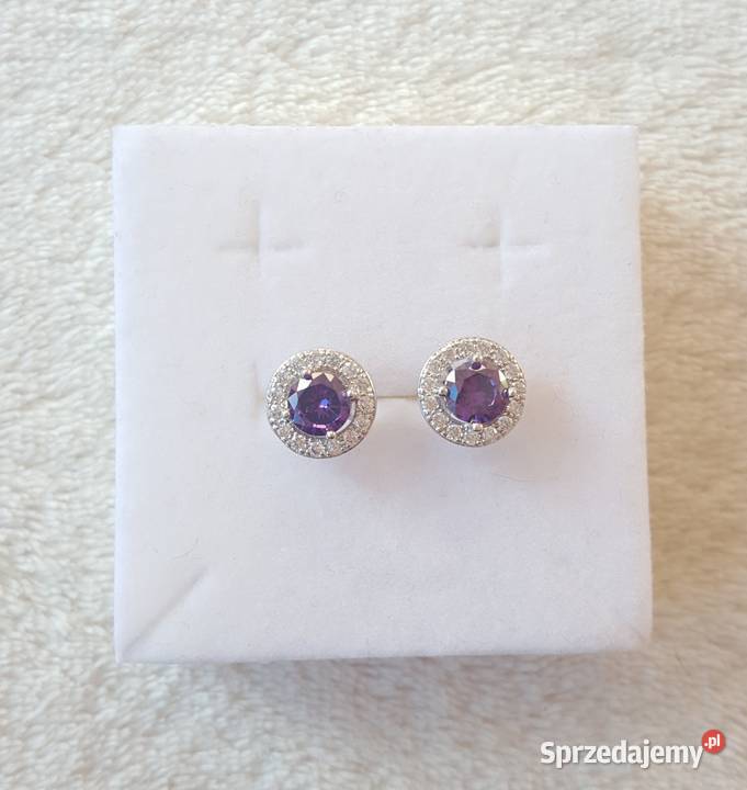 Nowe kolczyki sztyfty srebrny kolor fioletowa Szczecin sprzedam