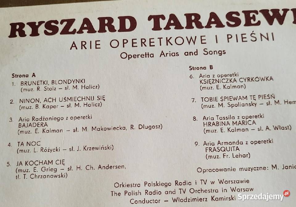 Ryszard Tarasewicz Tobie Śpiewam Tę Pieśń płyta Chełmno sprzedam