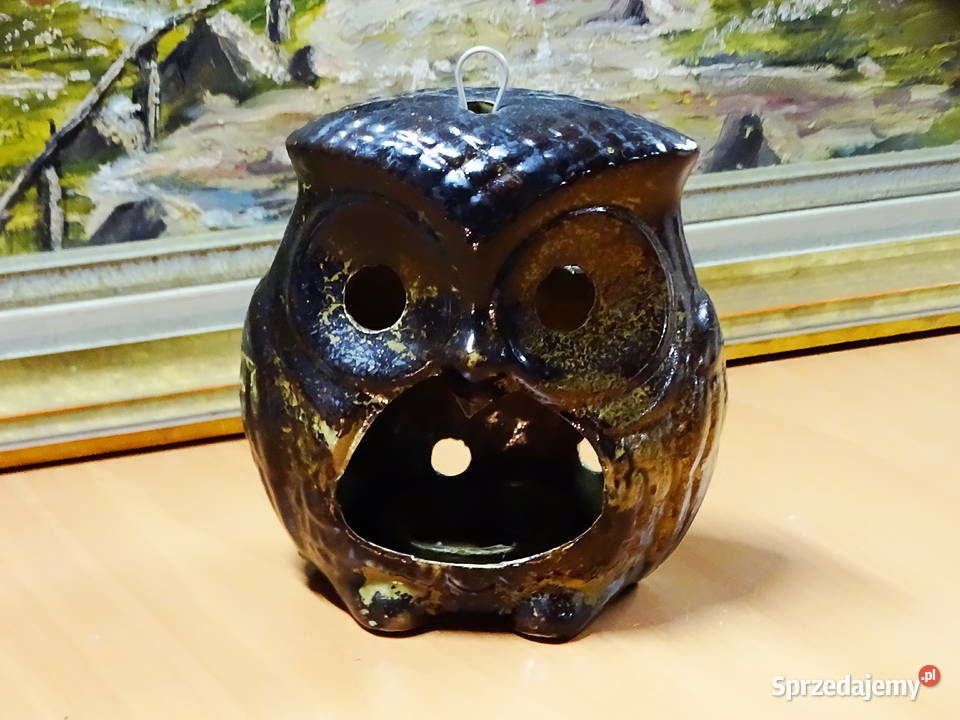 Ceramiczny świecznik w kształcie sowy wykonany z Biłgoraj