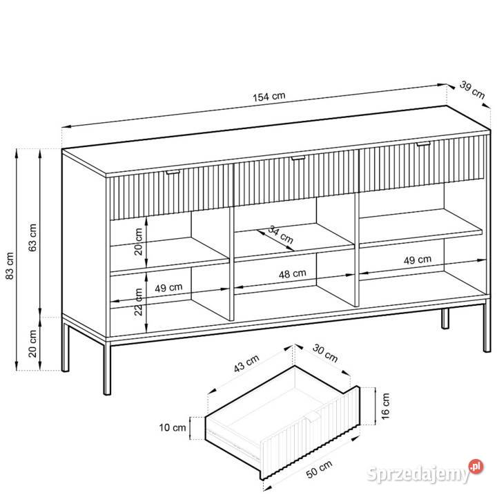 KOMODA nova ksz154 ryflowany front 4 kolory 83cm