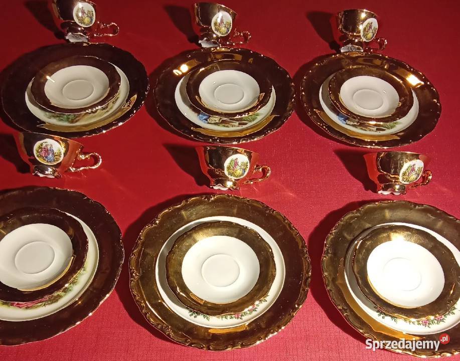 Piękne że złotem 6 sztuk trio z scenkami zachodniopomorskie Prusim