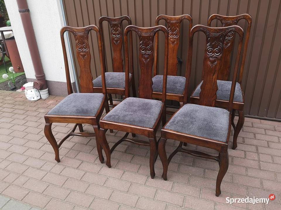 Krzesła Sowy Dębowe Wysokie Stare Antyk Komplet Swarzędz sprzedam