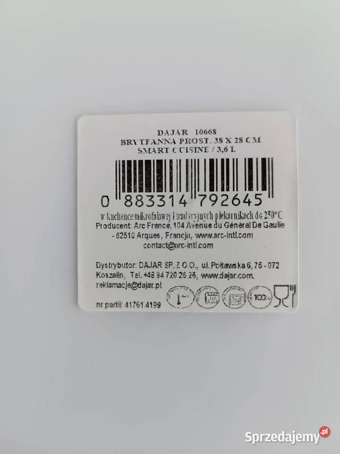 BRYTFANNA PROSTOKĄTNA BIAŁA naczynie żaroodporne