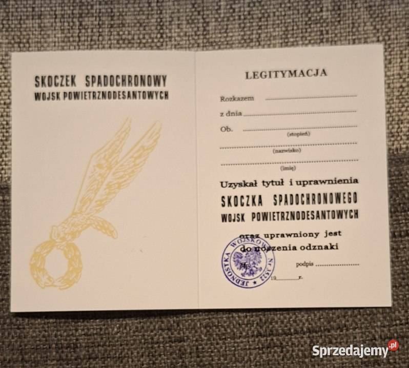Legitymacja skoczka spadochronowego i