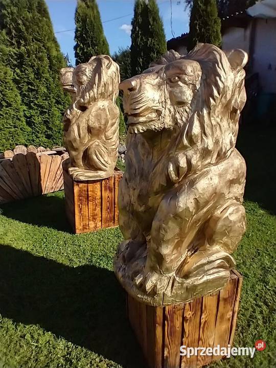Lwy rzeźbione z dębu Giżycko