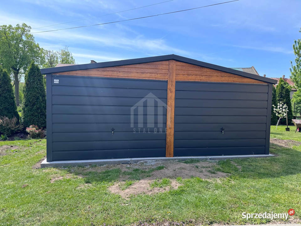 Garaż blaszany 6x6m 2x brama uchylna okno Konin