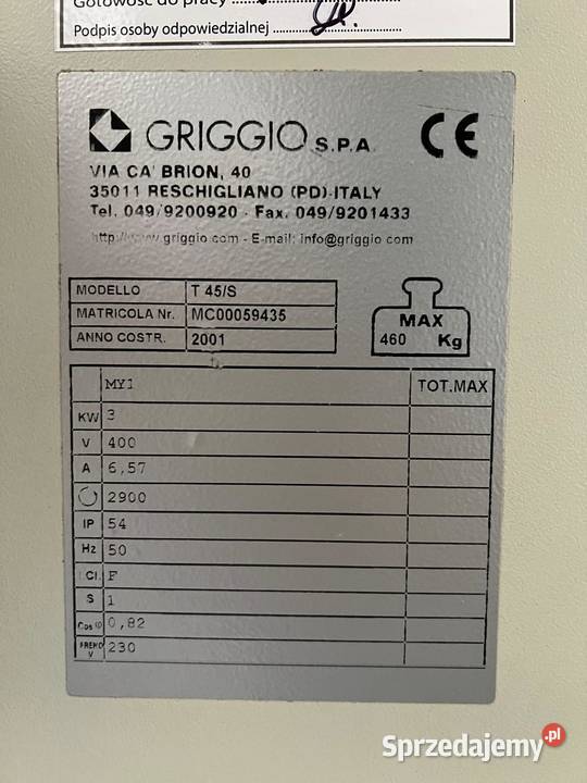 Frezarka dolnowrzecionowa Griggio T45S kąt Juszczyn sprzedam