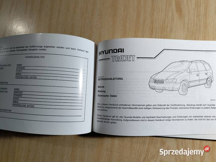 książki oryginalne do Hyundai Trajet Trajet Zezulin Niższy sprzedam