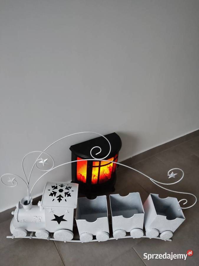 ŚWIATECZNY POCIĄG METALOWY BIAŁY