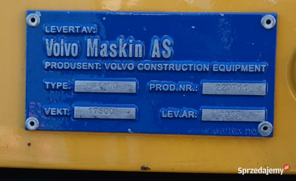 Koparka kołowa Volvo EW 140 D 2018 Rok produkcji 2018 Jeziorko