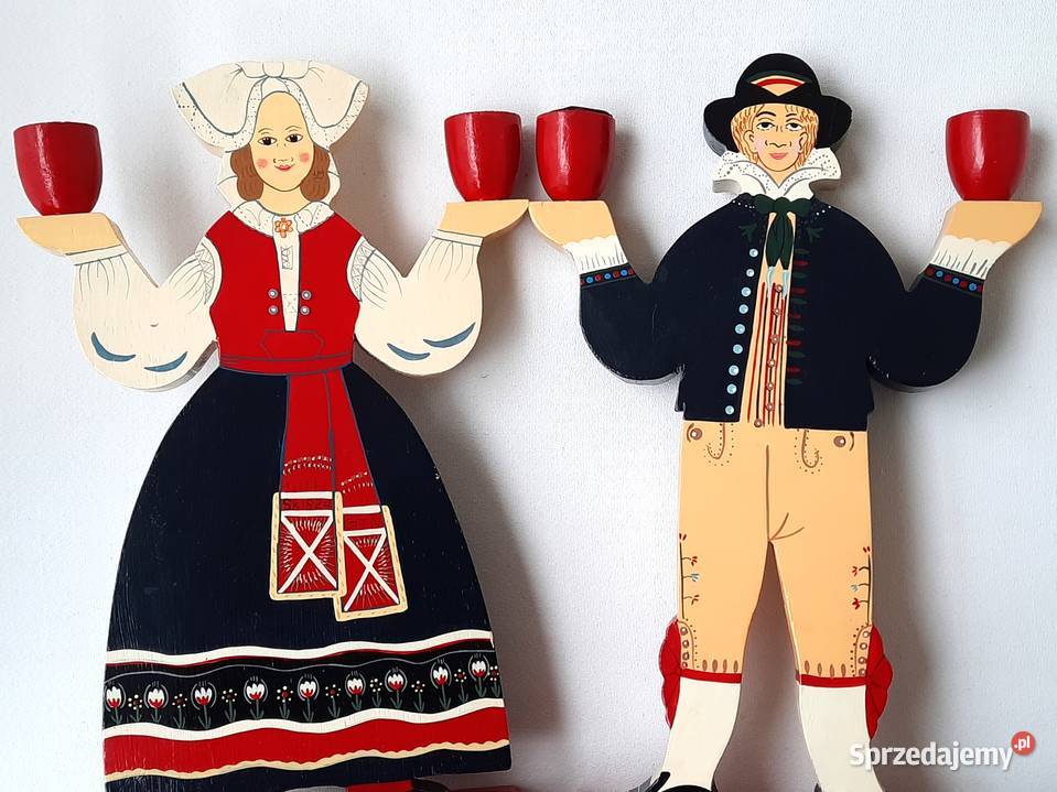 Stary drewniany świecznik Szwecja 2 sztuki Łódź
