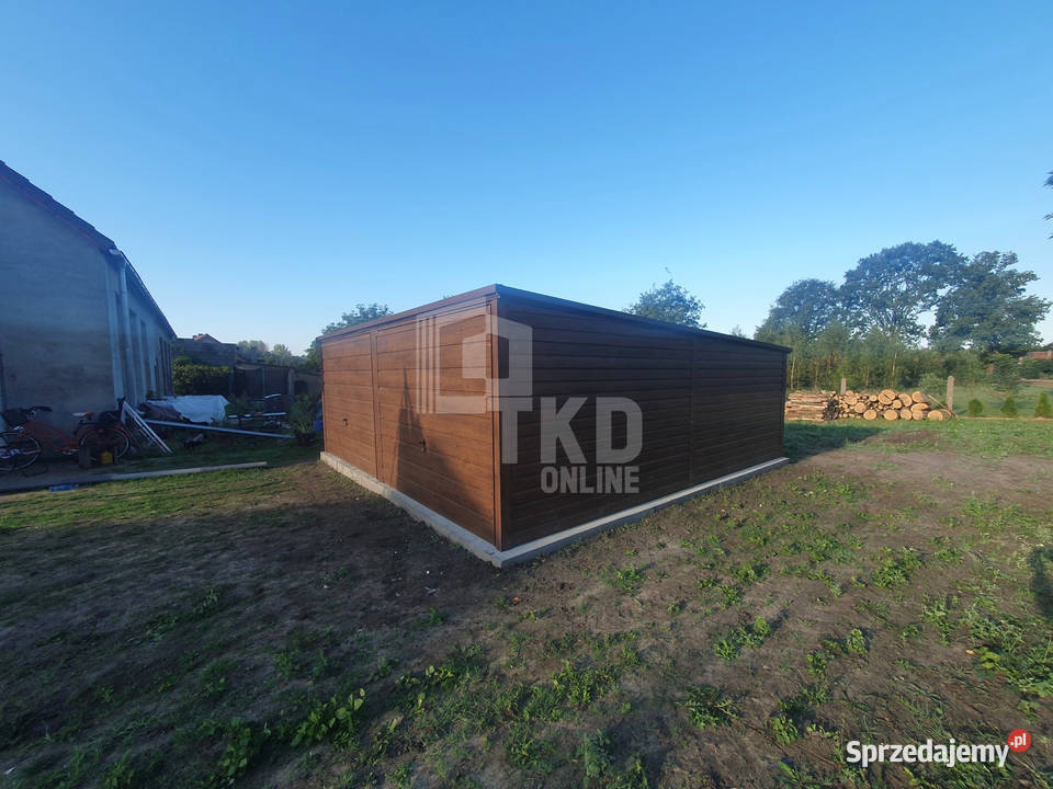 Garaż Blaszany 6x6 2x Brama Jasny orzech TKD99 Białogard