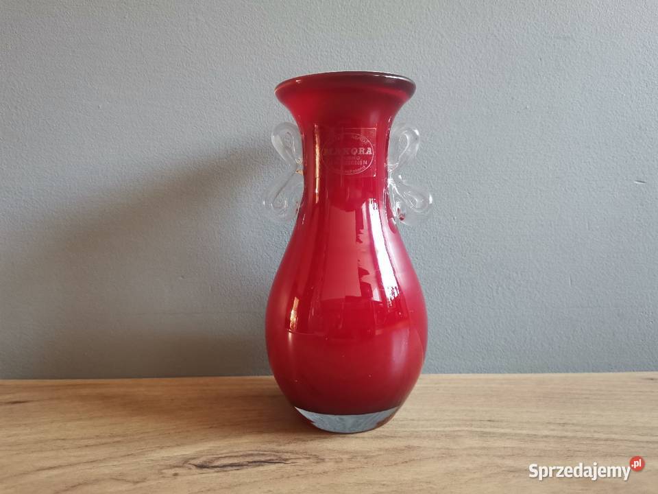 Stary czerwony wazon Makora Krosno design PRL Porcelana i szkło Siemianowice Śląskie