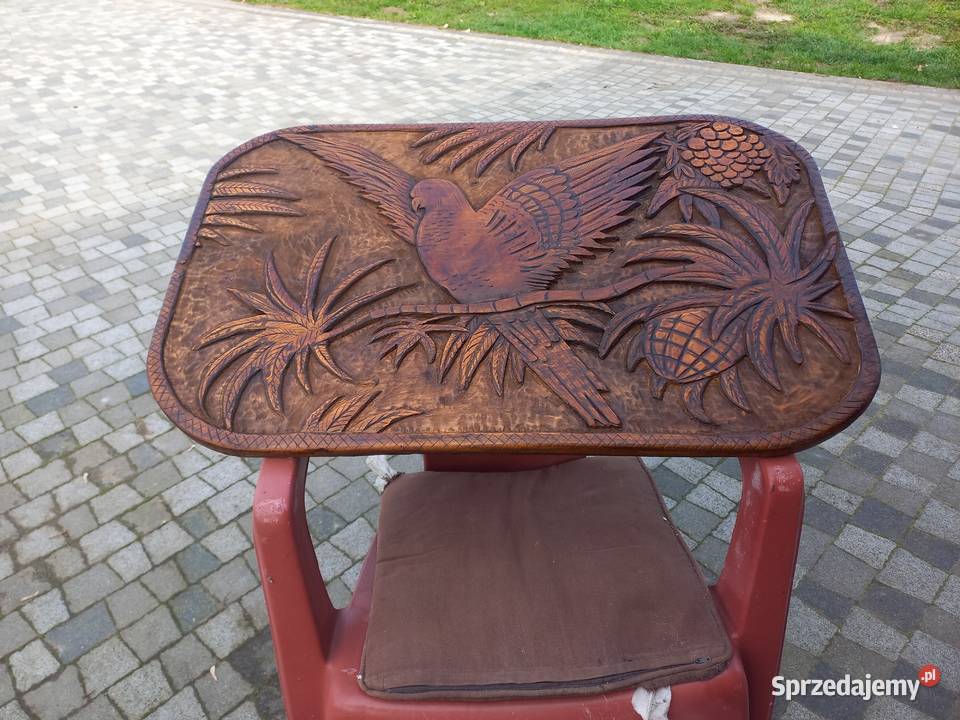 Duża płaskorzeźba z drewna Papuga