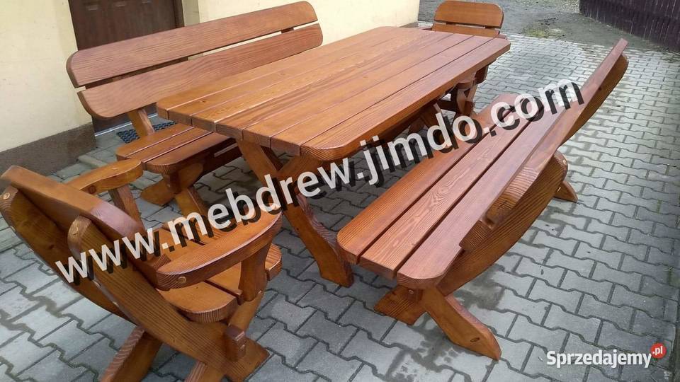 komplet ogrodowy drewniany stół ławki