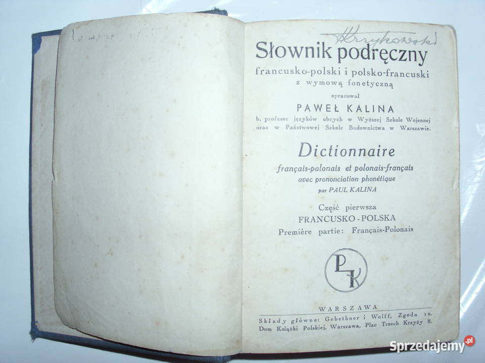 Paweł Kalina Słownik podręczny francuskopolski i Antykwariat