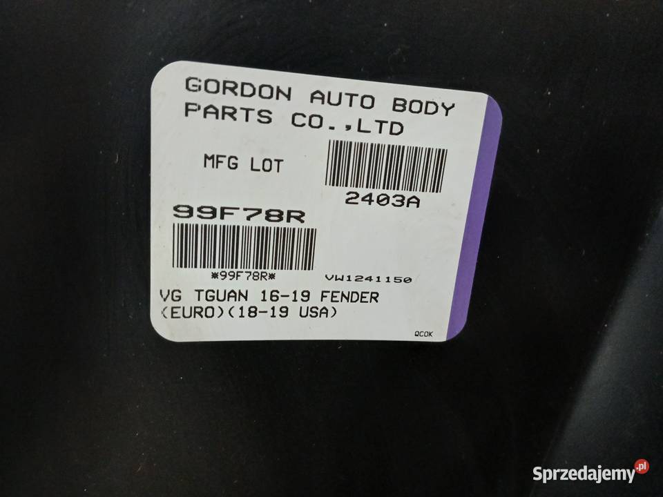 BŁOTNIK PRAWY PRZEDNI VW TIGUAN II 1619 lubuskie Drezdenko