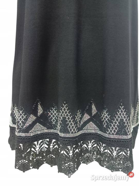 Bluzka Tshirt damski ozdobny dół cyrkonie czarny