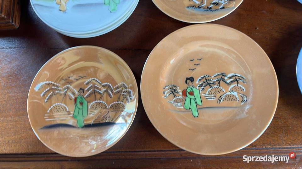 Talerzyk japoński z gejszą Opalizowana porcelana Gdańsk