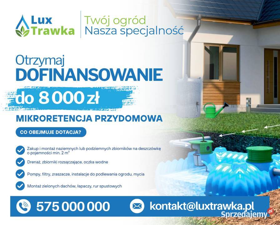 Dofinansowanie do 8000 na zbiornik na deszczówkę Łososina Dolna